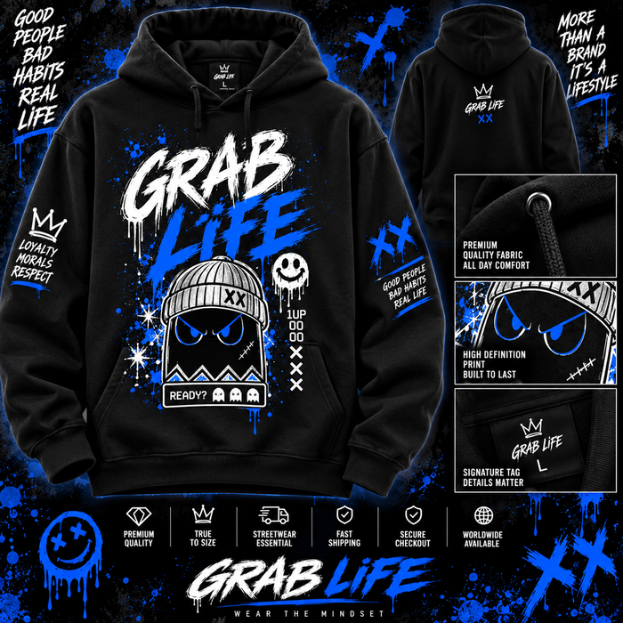 Grab Life No Extra Lives graphic hoodie