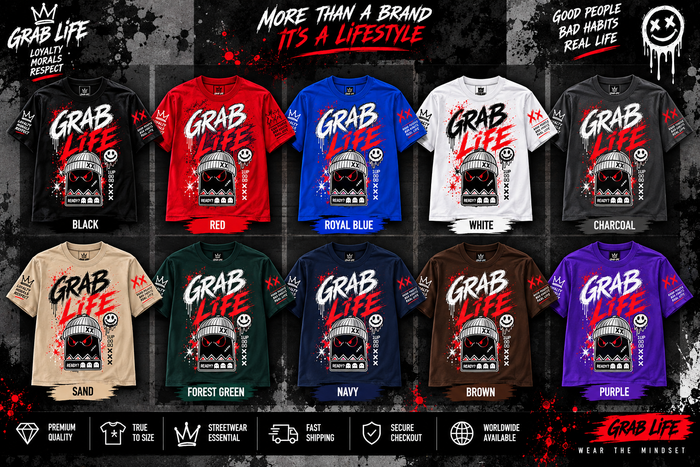 Grab Life graphic tees in multiple colors